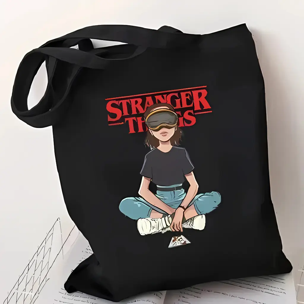 STRANGER THINGS BLACK TOTE BAG
