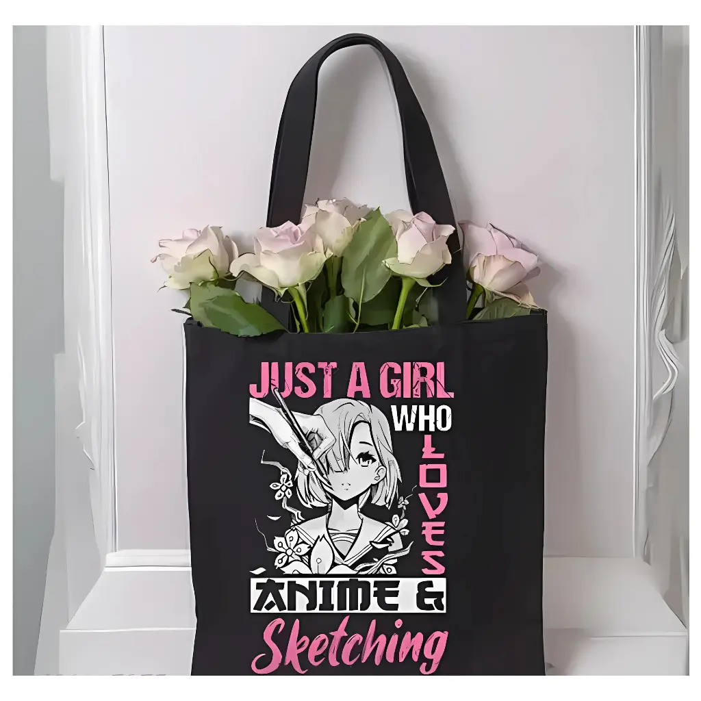 ANIME SLOGAN GIRL BLACK TOTE BAG
