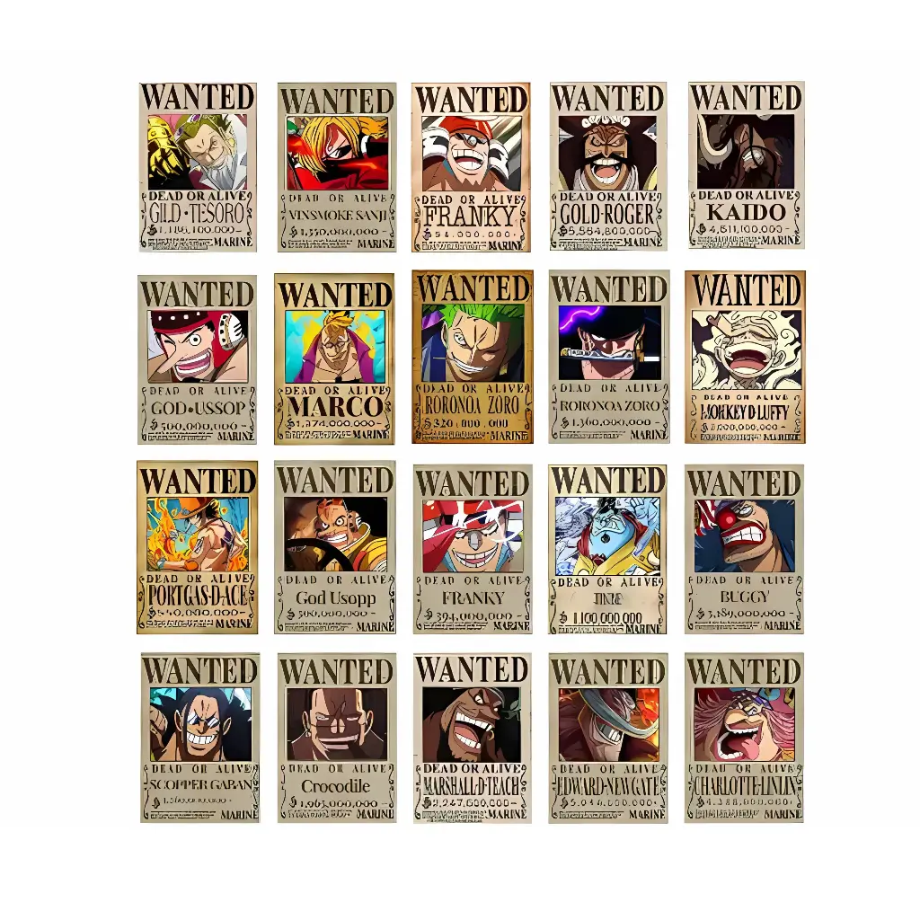 One Piece Wanted Posters | Anime Poster | Set of 20 Poster | Size A4 (8.3X11.9 Inches) 350GSM Glossy Paper