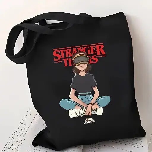 STRANGER THINGS BLACK TOTE BAG